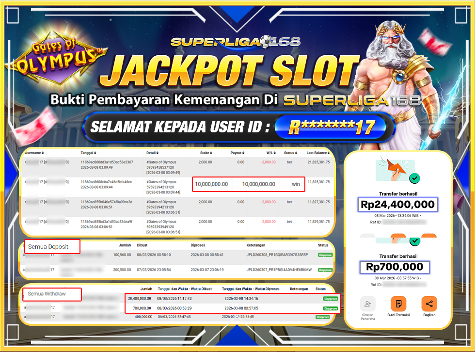 SUPERLIGA168 JACKPOT GATES OF OLYMPUS .25,100,000LUNAS